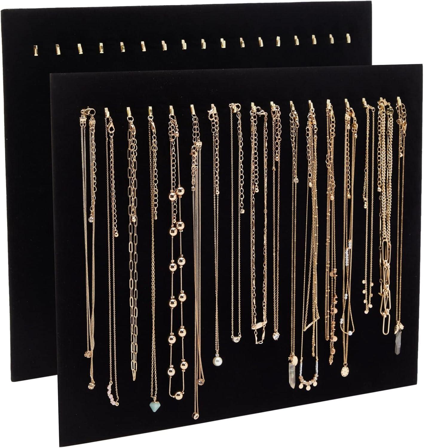 Genie Crafts Genie Crafts 2-Pack Jewelry Display for Selling - Velvet Necklace Holder Stand, Organizer for Retail (17 Hooks, Black)