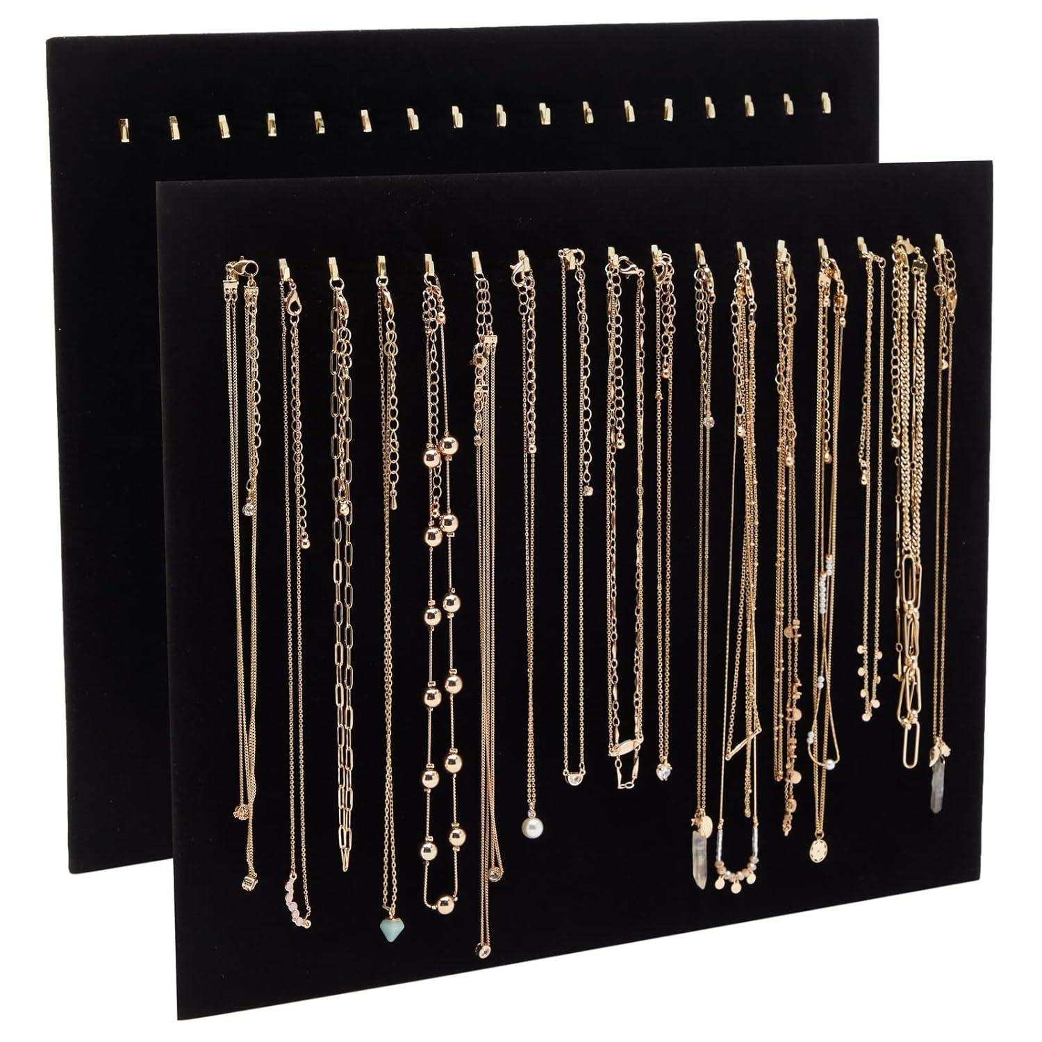 Genie Crafts Genie Crafts 2-Pack Jewelry Display for Selling - Velvet Necklace Holder Stand, Organizer for Retail (17 Hooks, Black)