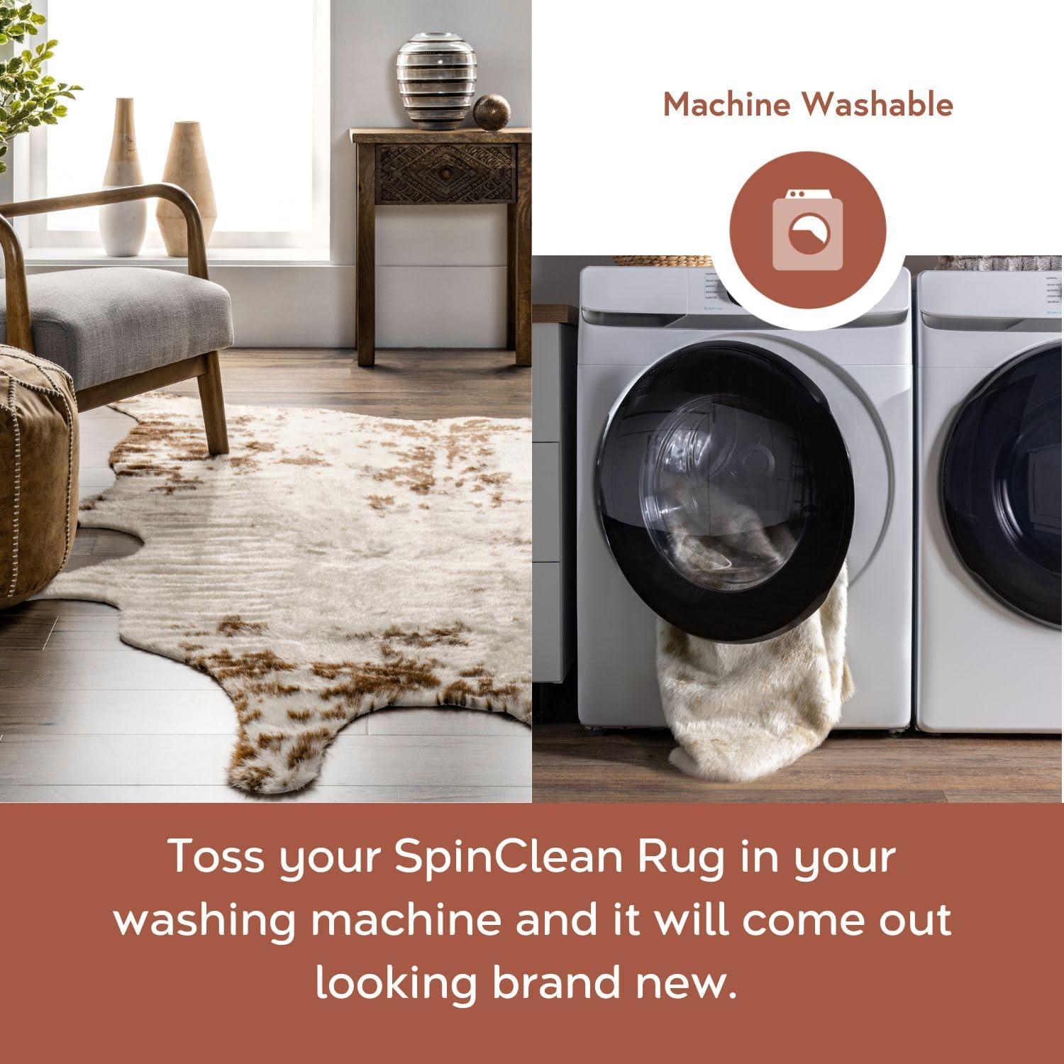 Nuloom Marcia SpinClean Machine Washable Faux Cowhide Area Rug, Shaped 3' 10" x 5', Brown