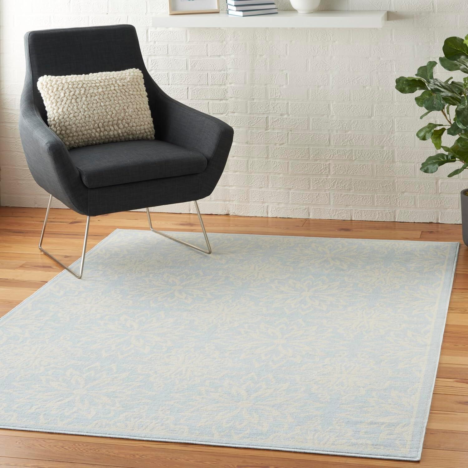 Nourison Jubilant Floral Ivory/Light Blue 6' x 9' Area Rug, (6x9)