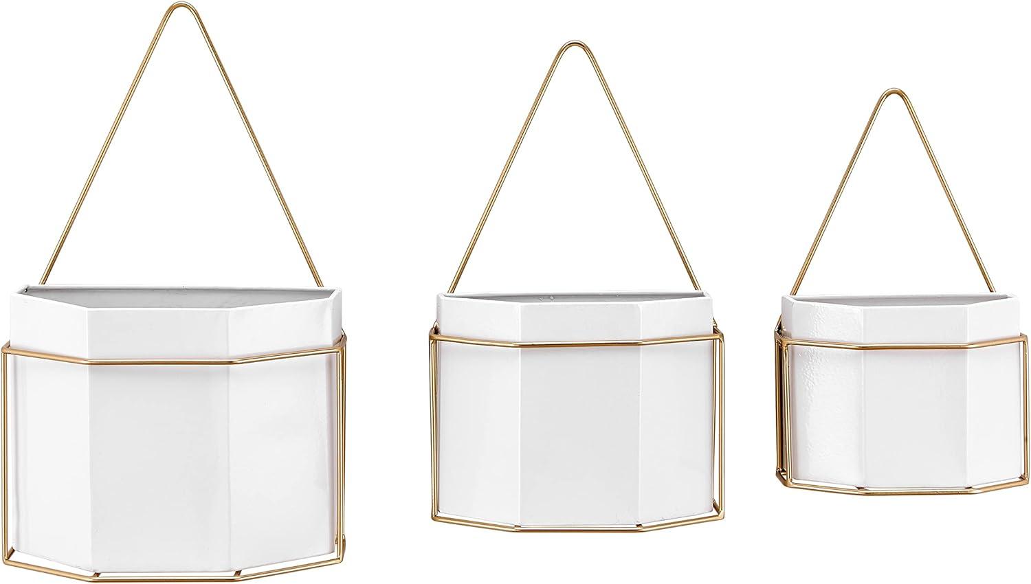 3 Piece Modern Geometric Metal Wall Planters Black/Gold - Danya B.: Indoor/Outdoor, No Assembly Required, Includes Hanging Hardware