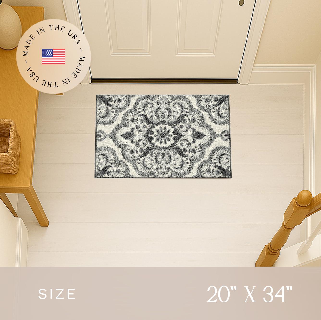 Maples Rugs Vivian Transitional Medallion Grey Washable Entryway Area Rug, 1'8 x 2'10