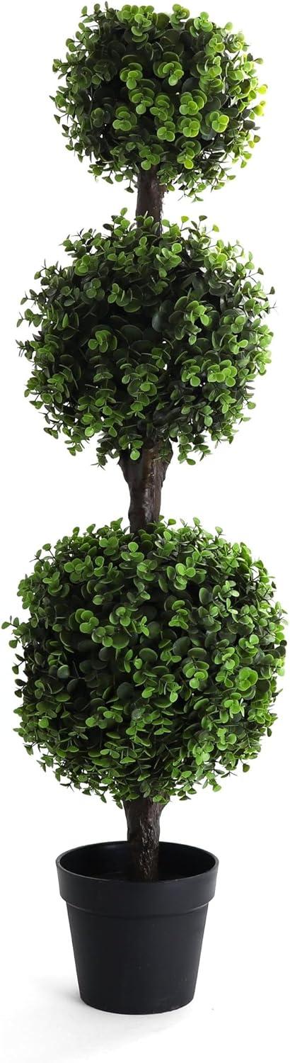 4' Green Plastic Boxwood Topiary Tree in Black Planter