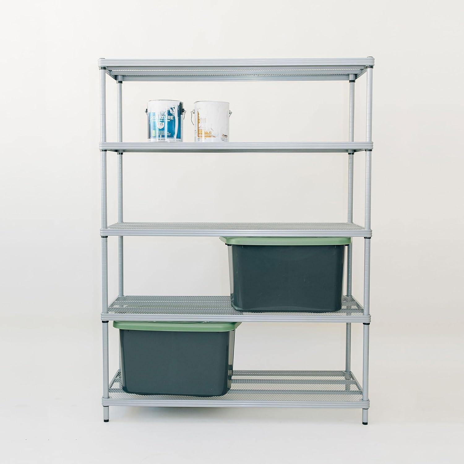 Silver MeshWorks Heavy-Duty 5-Tier Metal Storage Shelving Unit