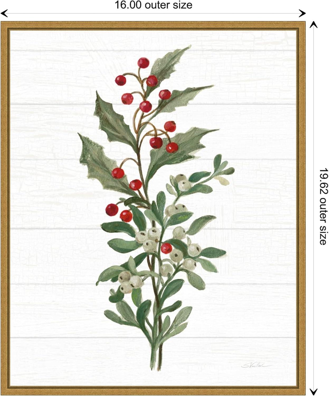 Christmas Holly and Mistletoe Canvas Print with Gold Frame