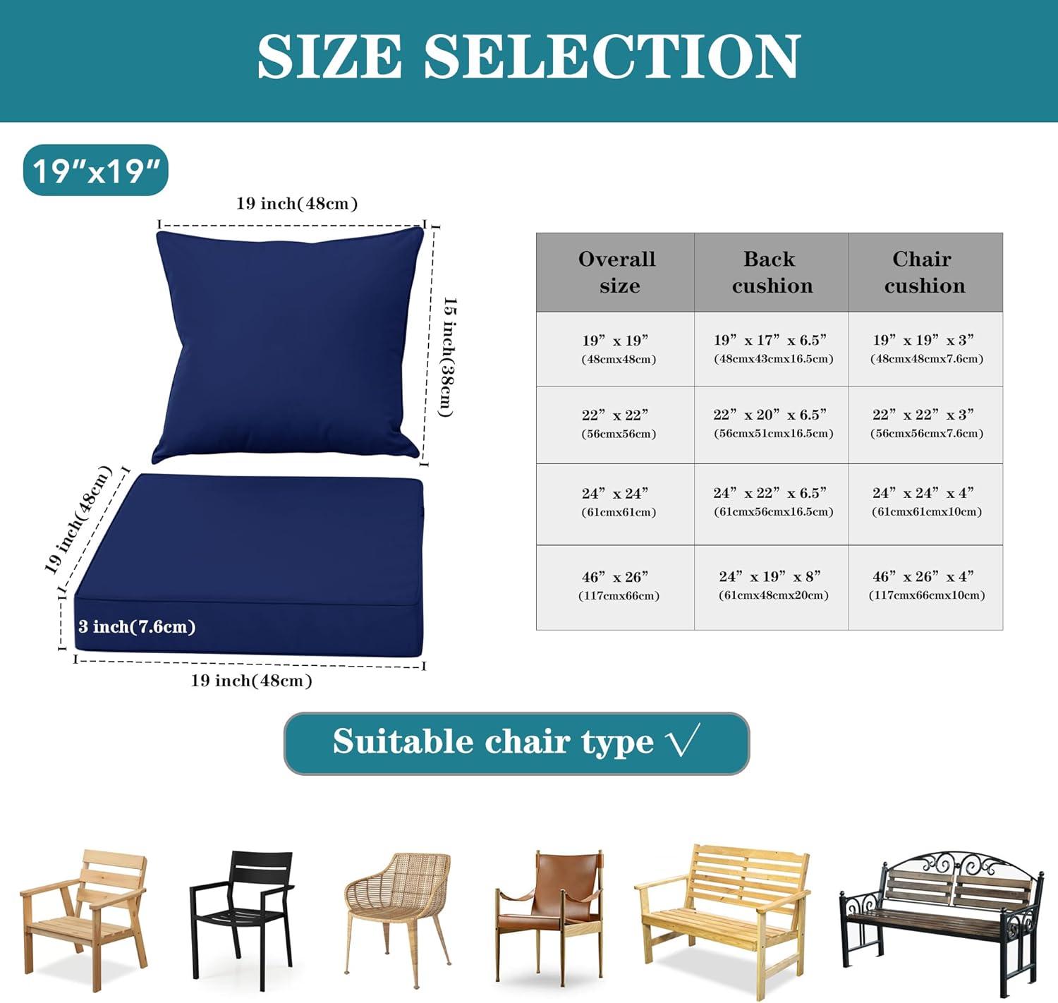 Outdoor Loveseat Cushion, Waterproof Fade & Tear Resistant Seat and Backrest Cushion Set for Patio Furniture,46x24 Inch, Navy