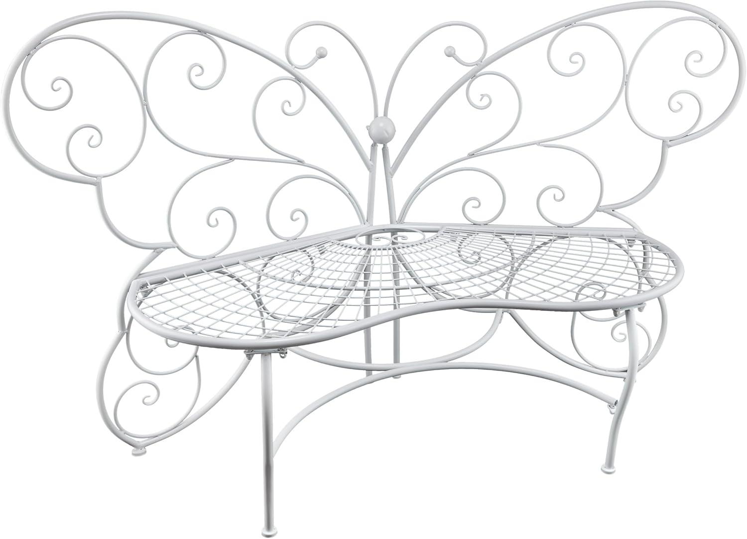 38" x 62" Metal Butterfly Outdoor Bench White - Alpine Corporation: Weather-Resistant, Garden Seating