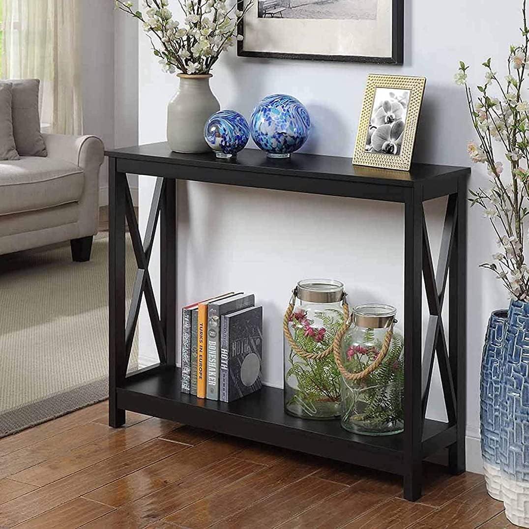 Eco-Friendly Oxford Black Console Table with Dual-Tier Storage