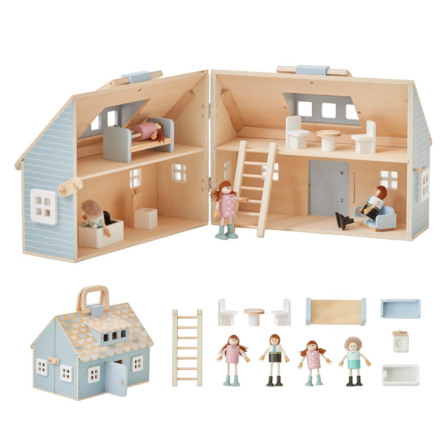 Teamson Kids Olivia's Little World Quaint Portable Doll Cottage + Accessories for 3.5" Dolls