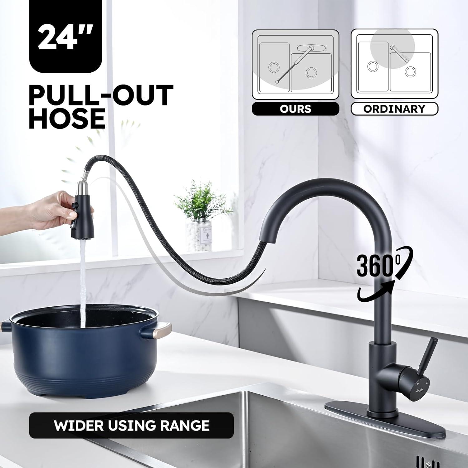 Black Kitchen Faucets With Soap Dispenser, Kitchen Faucet With Pull Down Sprayer