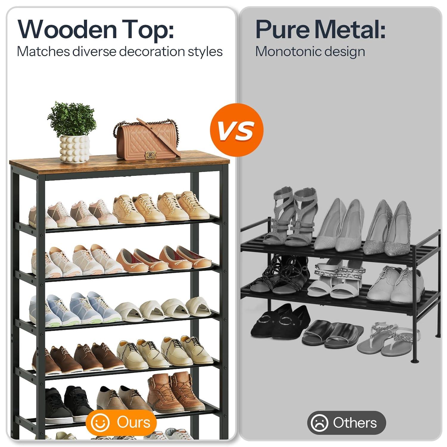 Shoe Rack, 6-Tier Shoe Organizer, for 18-24 Pairs of Shoes, Large Capacity Shoe Storage Shelf, Durable and Stable, for Entryway, Closet, Hallway, Dorm Room, Industrial, Rustic Brown BF67XJ01G1