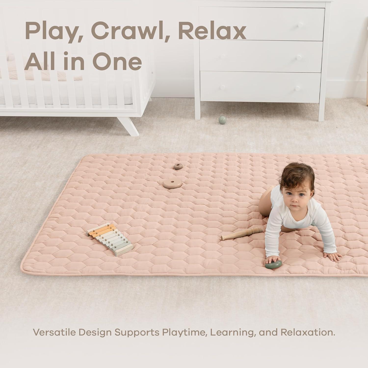 Comfy Cubs Play Mat, Rectangle (Medium) 48” x 72” for Kids & Toddler, Non-Slip Bottom - Blush