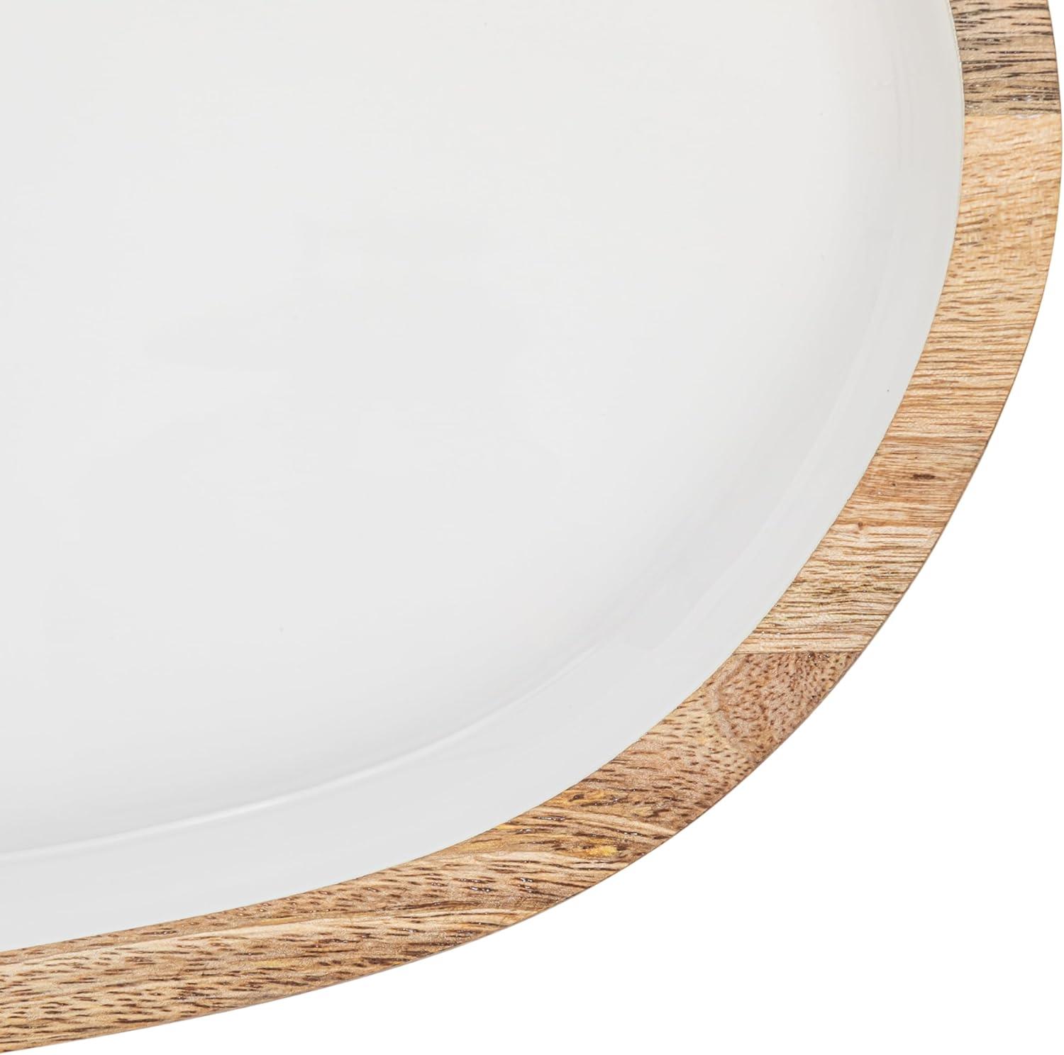 Creative Co-Op Oval Enameled Mango Wood Tray, White and Natural