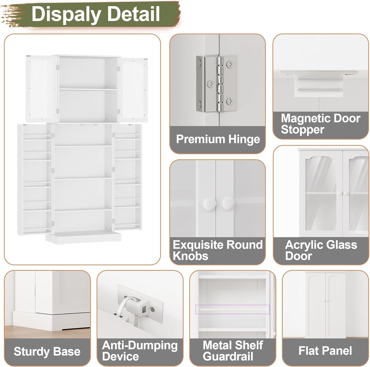 Latitude Run® HOMCOM 41" Modern Kitchen Pantry Freestanding Storage Cabinet With Double Doors Adjustable Shelves For Living Room - White
