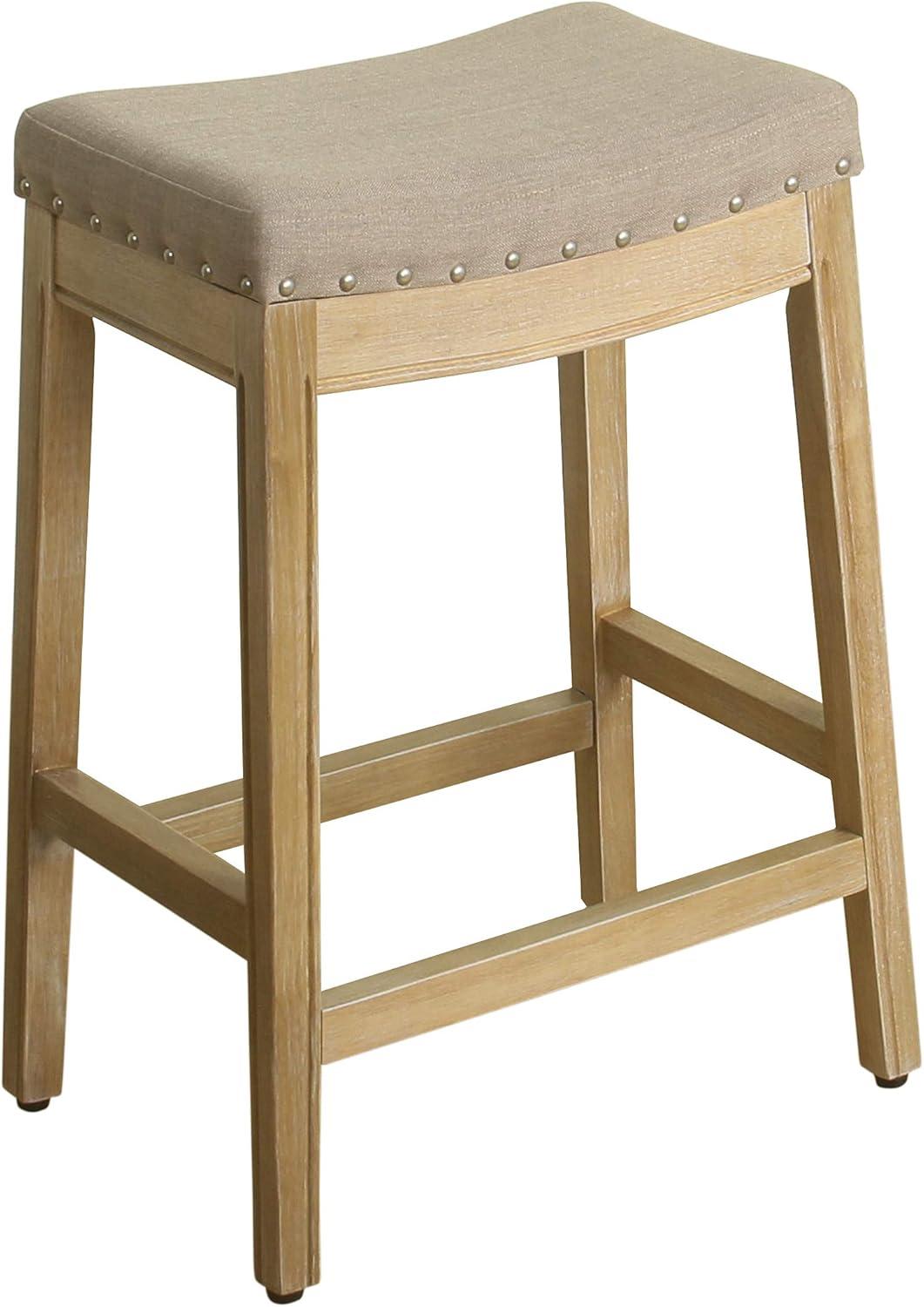 Saddle-Style Blake Backless Brown Wood Counter Stool with Nailheads