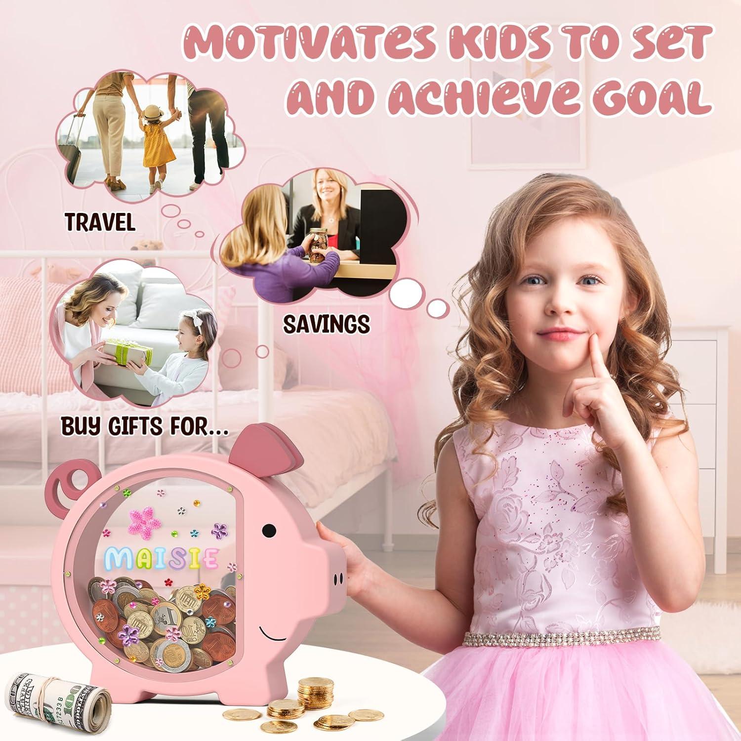 Summidate Wooden Piggy Bank for Boys, Large Unbreakable Money Bank for Kids Adults, Bills Coin Change Money Saving Money Jar Personalized Present for Birthday Christmas& Decor