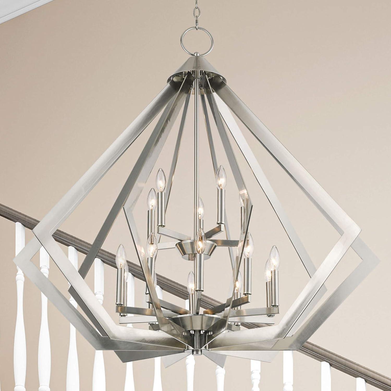 Black Industrial 15-Light 2-Tier Foyer Chandelier