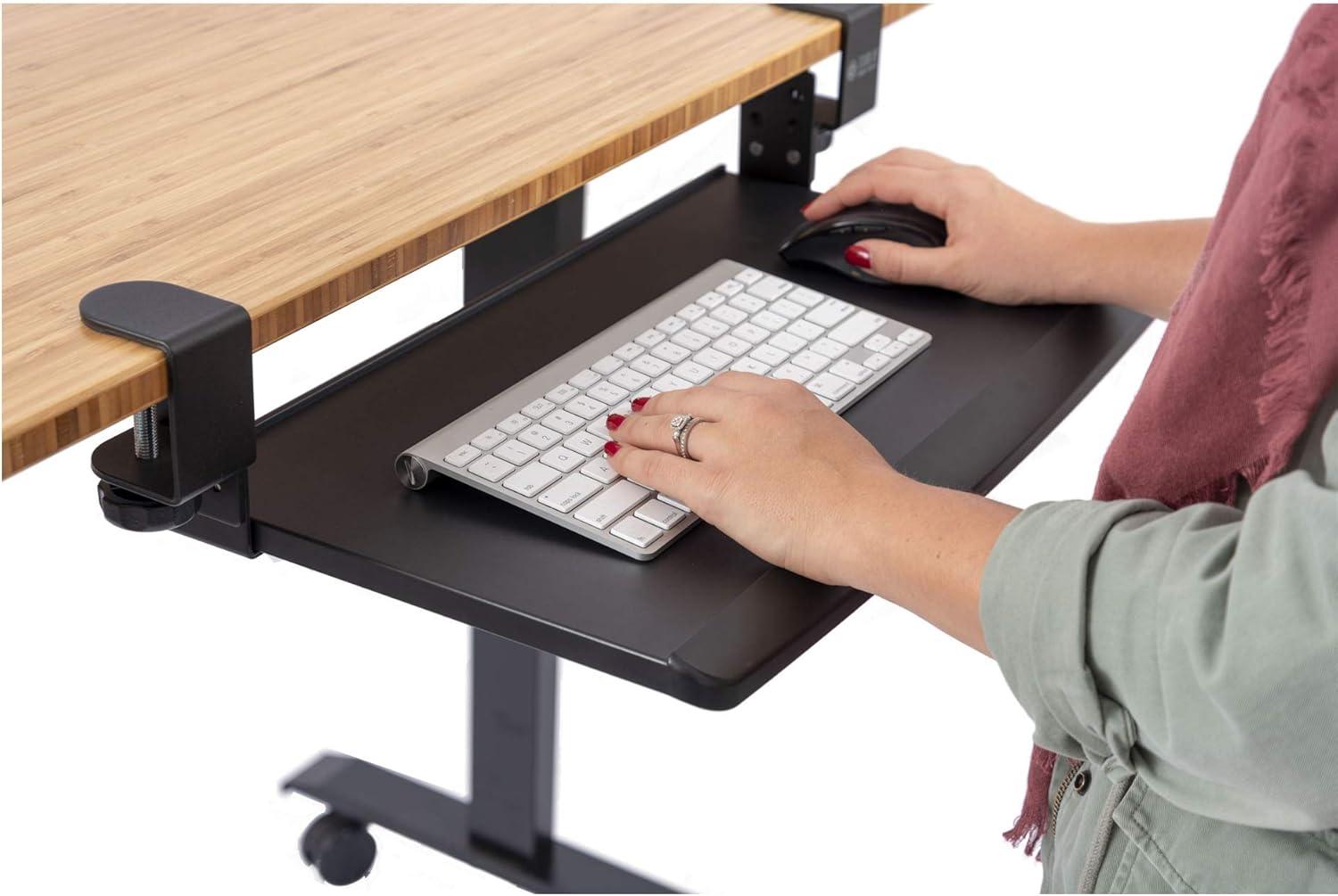 Stand Up Desk Store Clamp-On Retractable Adjustable Keyboard Tray / Under Desk Keyboard Tray | Increase Comfort And Usable Desk Space | For Desks Up To 1.5"