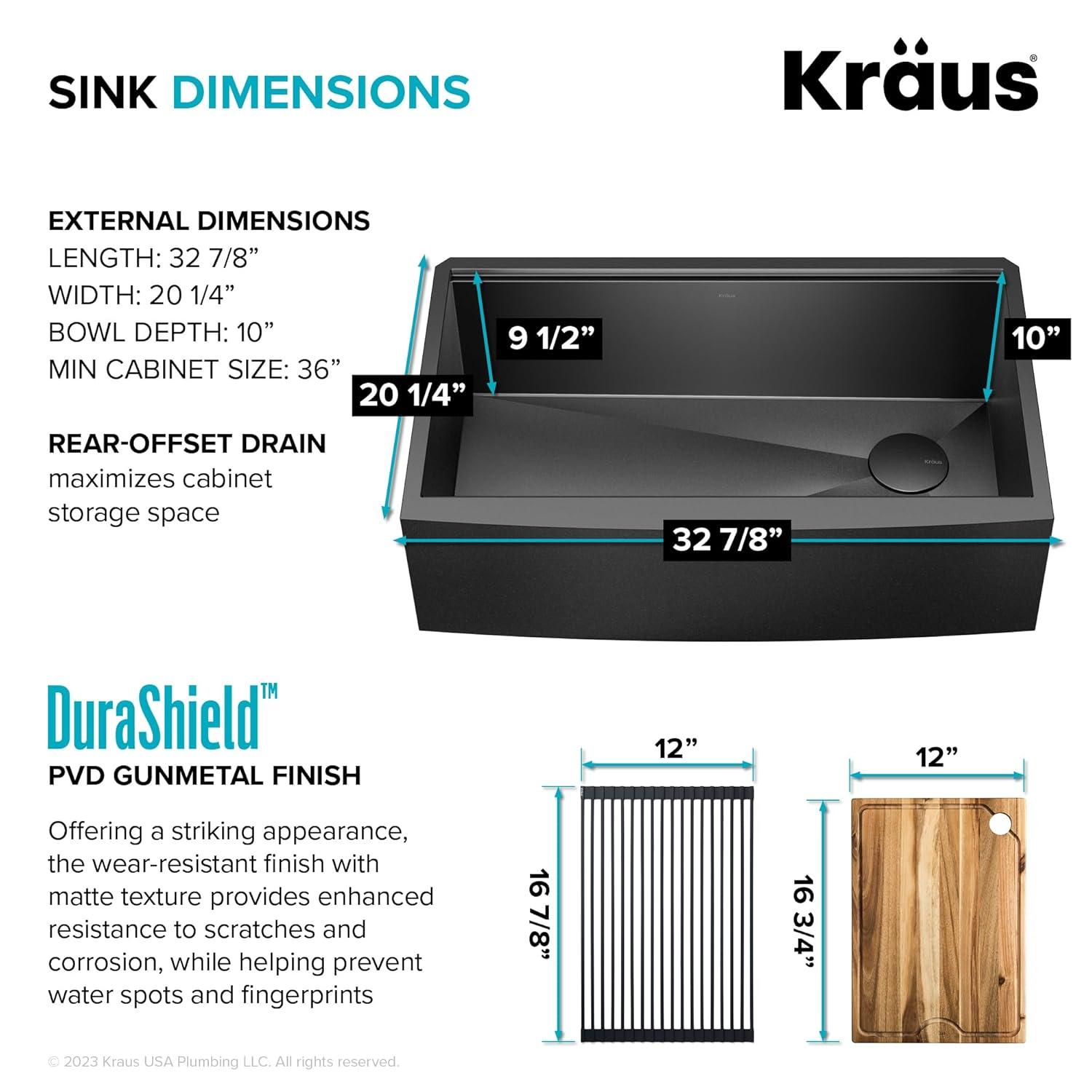 KRAUS Kore™ Workstation Farmhouse Apron Front 16 Gauge Single Bowl Kitchen Sink