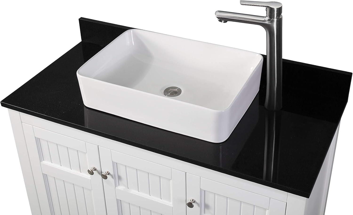 42" White Wood Freestanding Bathroom Vanity with Black Granite Top