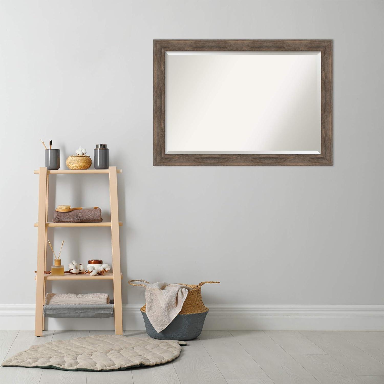 Amanti Art Beveled Wood Bathroom Wall Mirror - Hardwood Mocha Frame - Hardwood Mocha Outer Size: 41 x 29 in