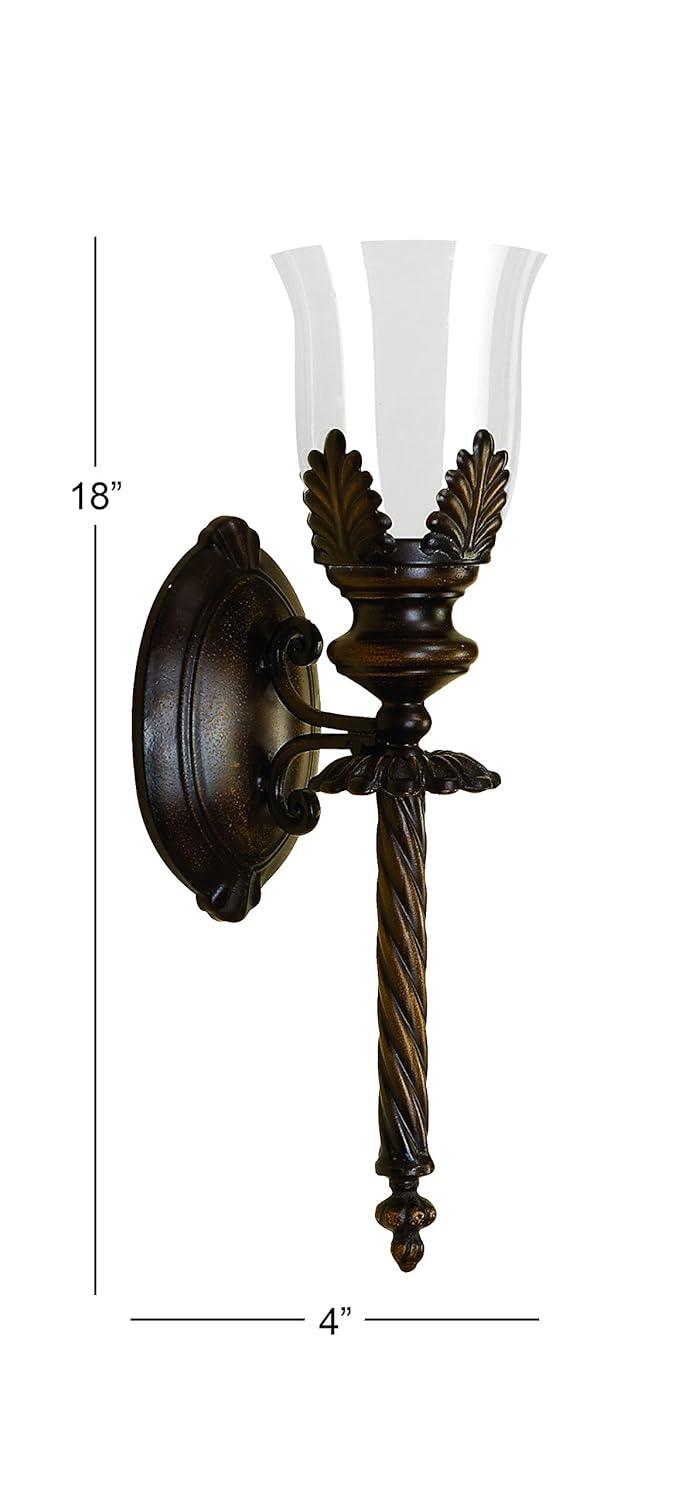 DecMode Brown Metal Leaf Candle Wall Sconce with Twisted Base