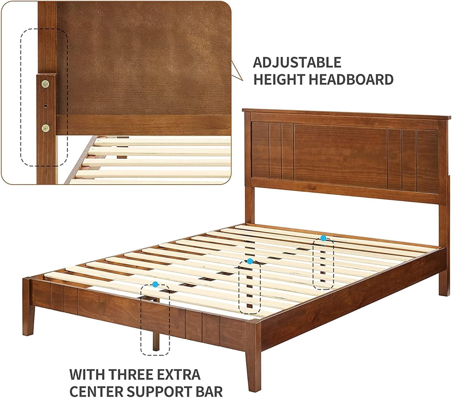 MUSEHOMEINC BF1007WK 12 Inch Tall Easy Assembly Solid Pinewood Mid Century Platform Bed with Headboard and Slat Supports, No Box Spring Needed, King