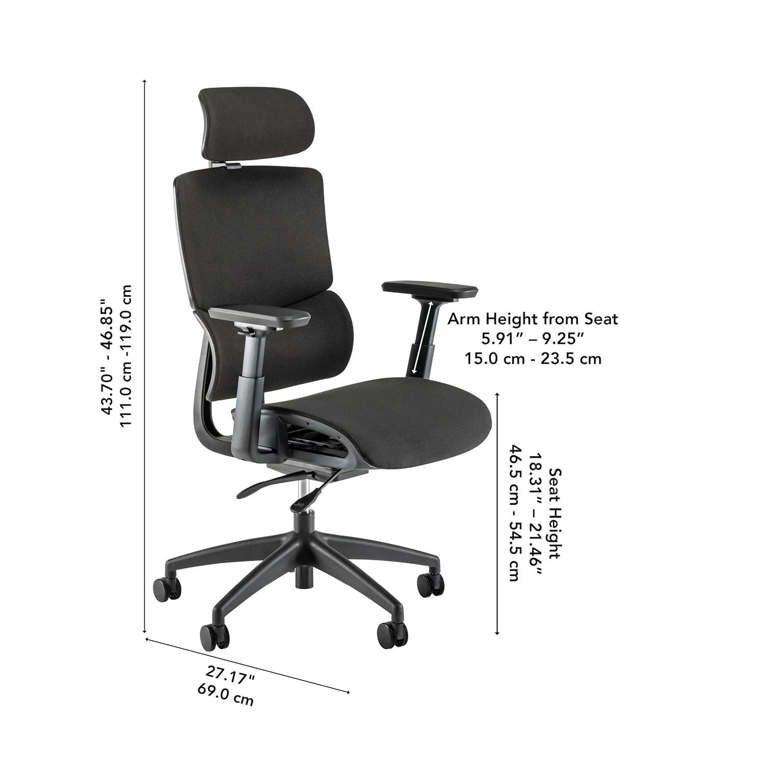 Bush Business Furniture Bush Business Furniture High Back Ergonomic Office Chair With Lumbar Support In Black Fabric, Adjustable Seating For Home And Professional Workspace
