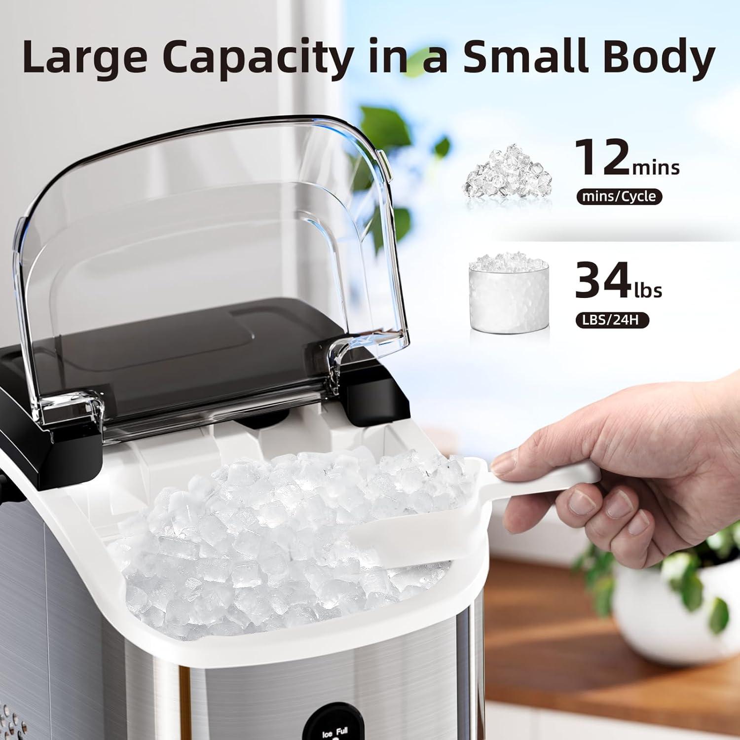 Compact Stainless Steel Portable Nugget Ice Maker for Countertops