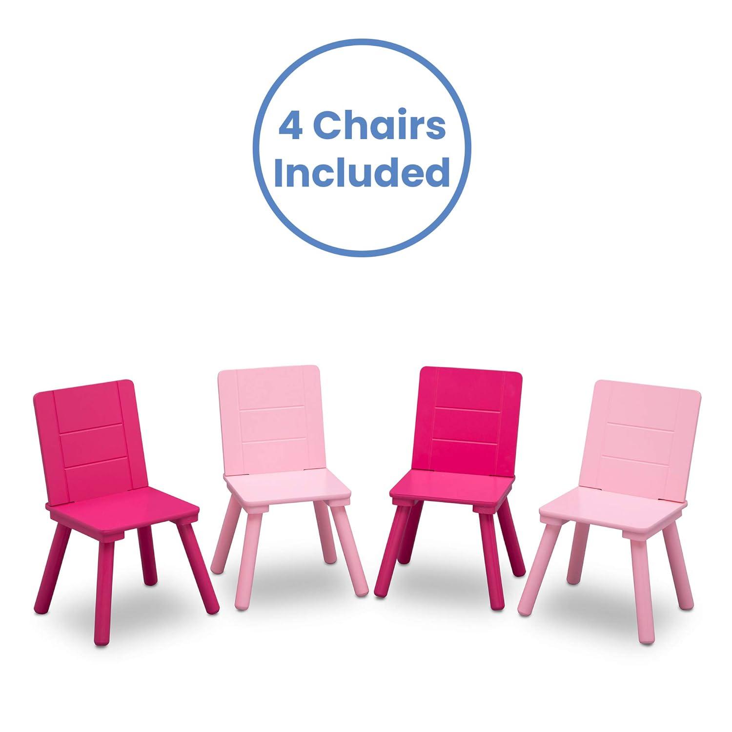 Delta Children Kids Chair Set and Table (4 Chairs Included), White/Pink