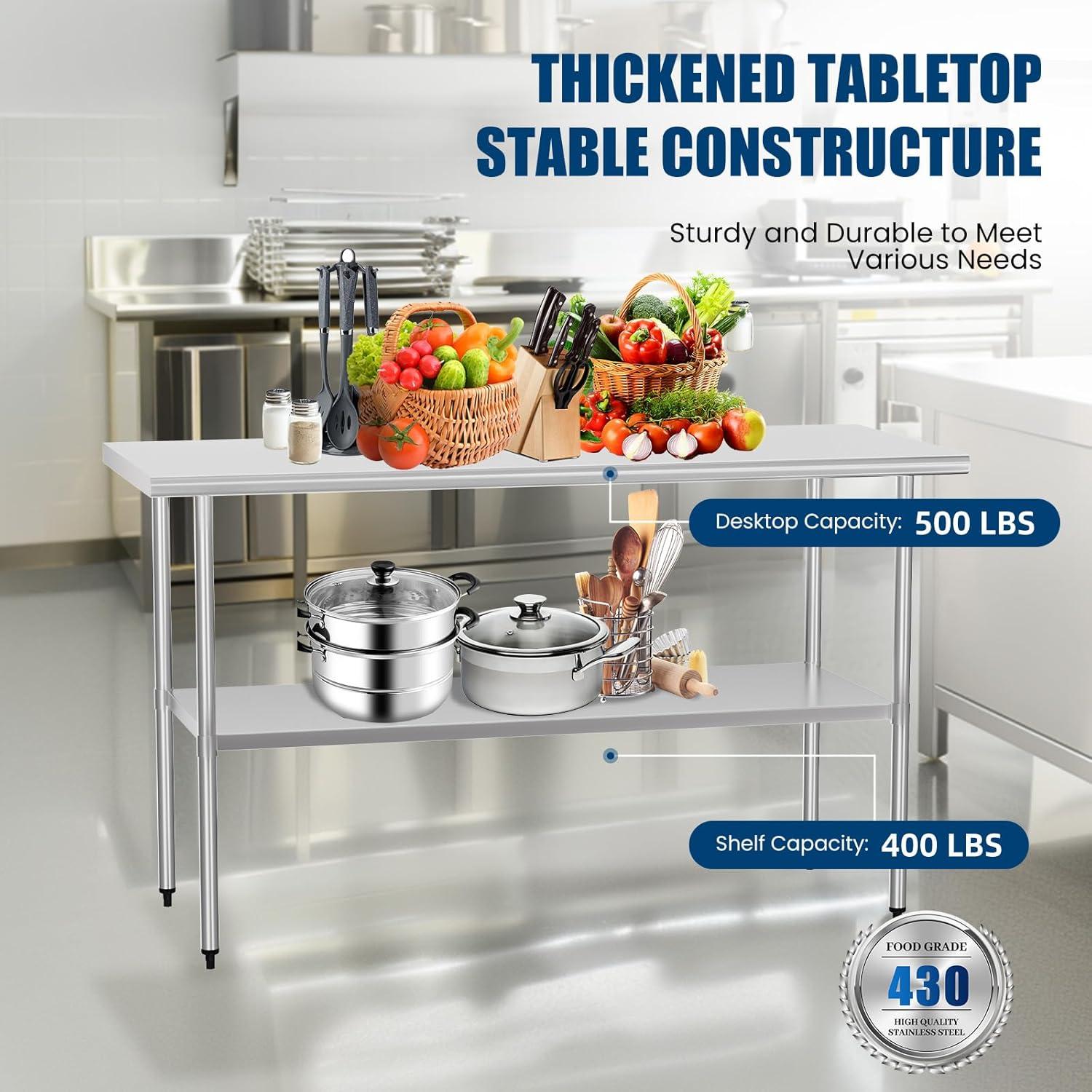 Stainless Steel Work Table with Undershelf. Metal Prep Table. NSF - Certified