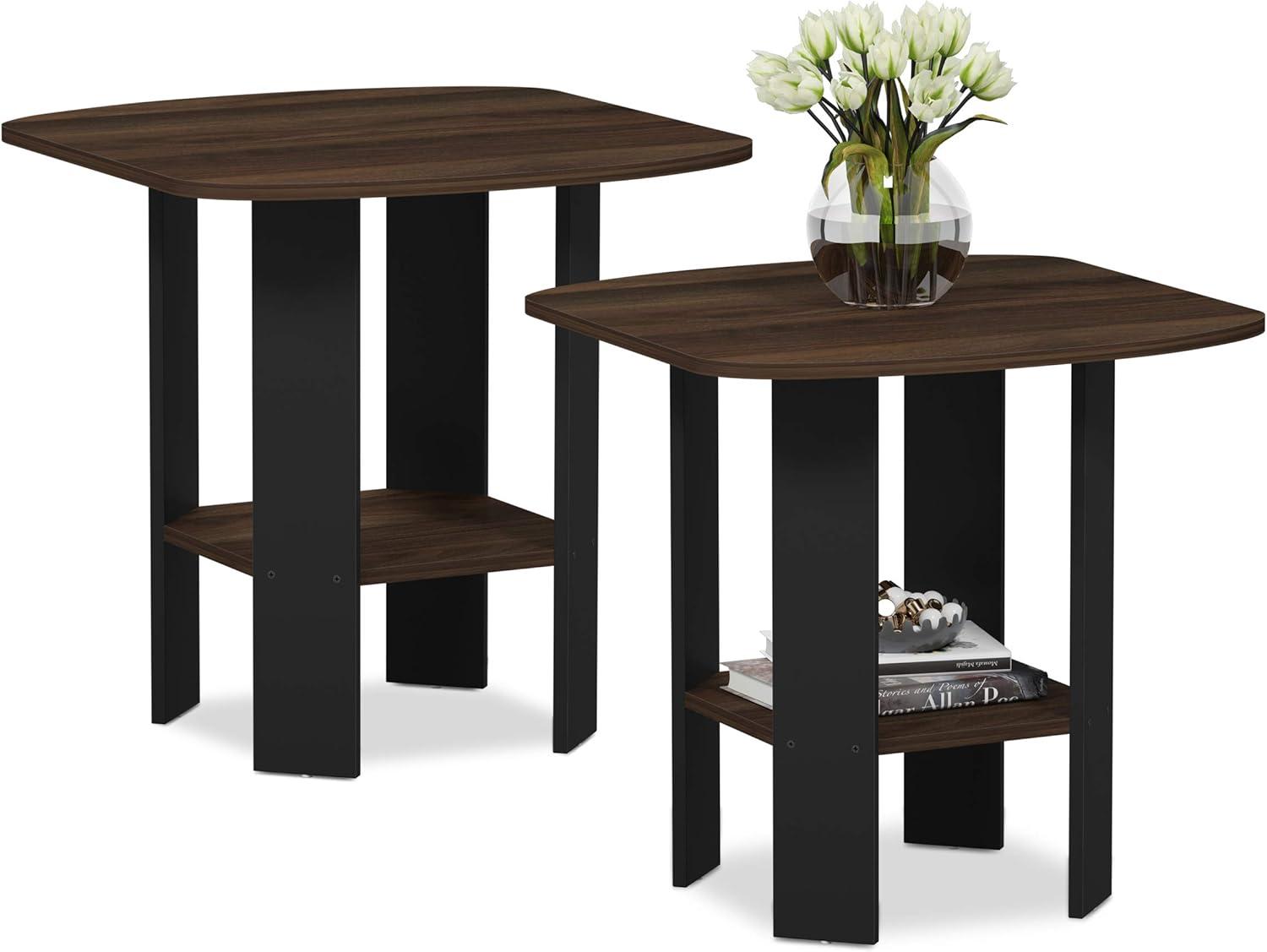 Furinno Simple Design End/SideTable, Columbia Walnut/Black, Set of 2