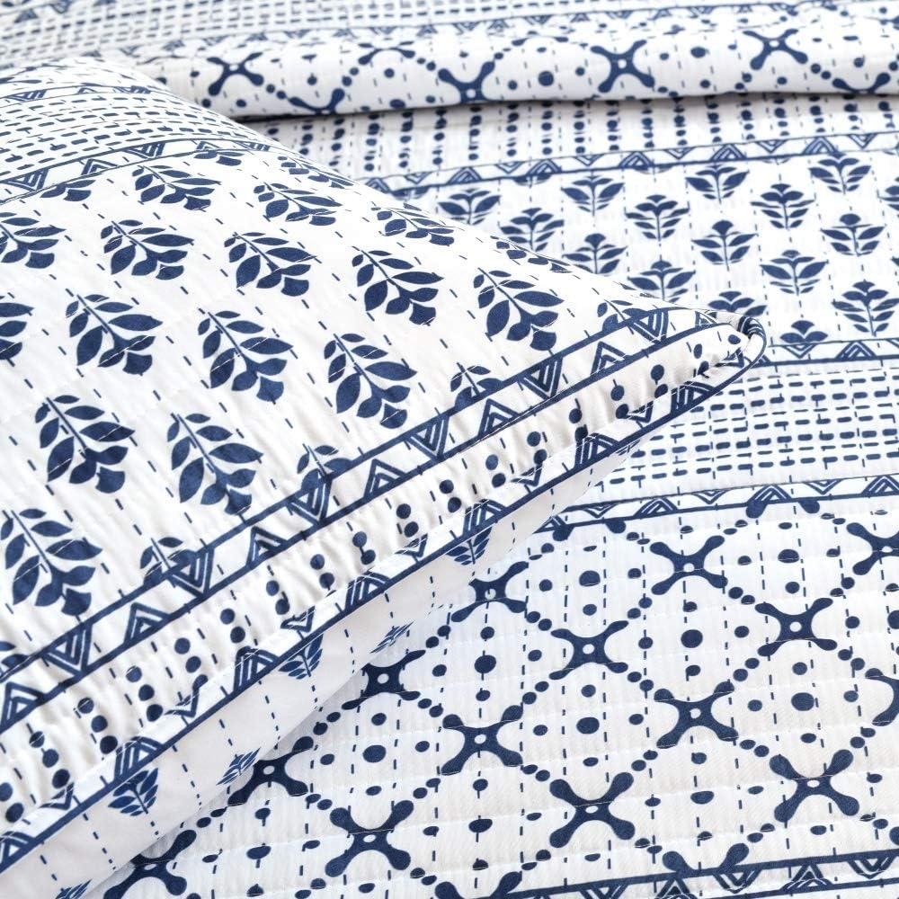 Full/Queen 3pc Monique Stripe Quilt Set  Navy/White - Lush Décor