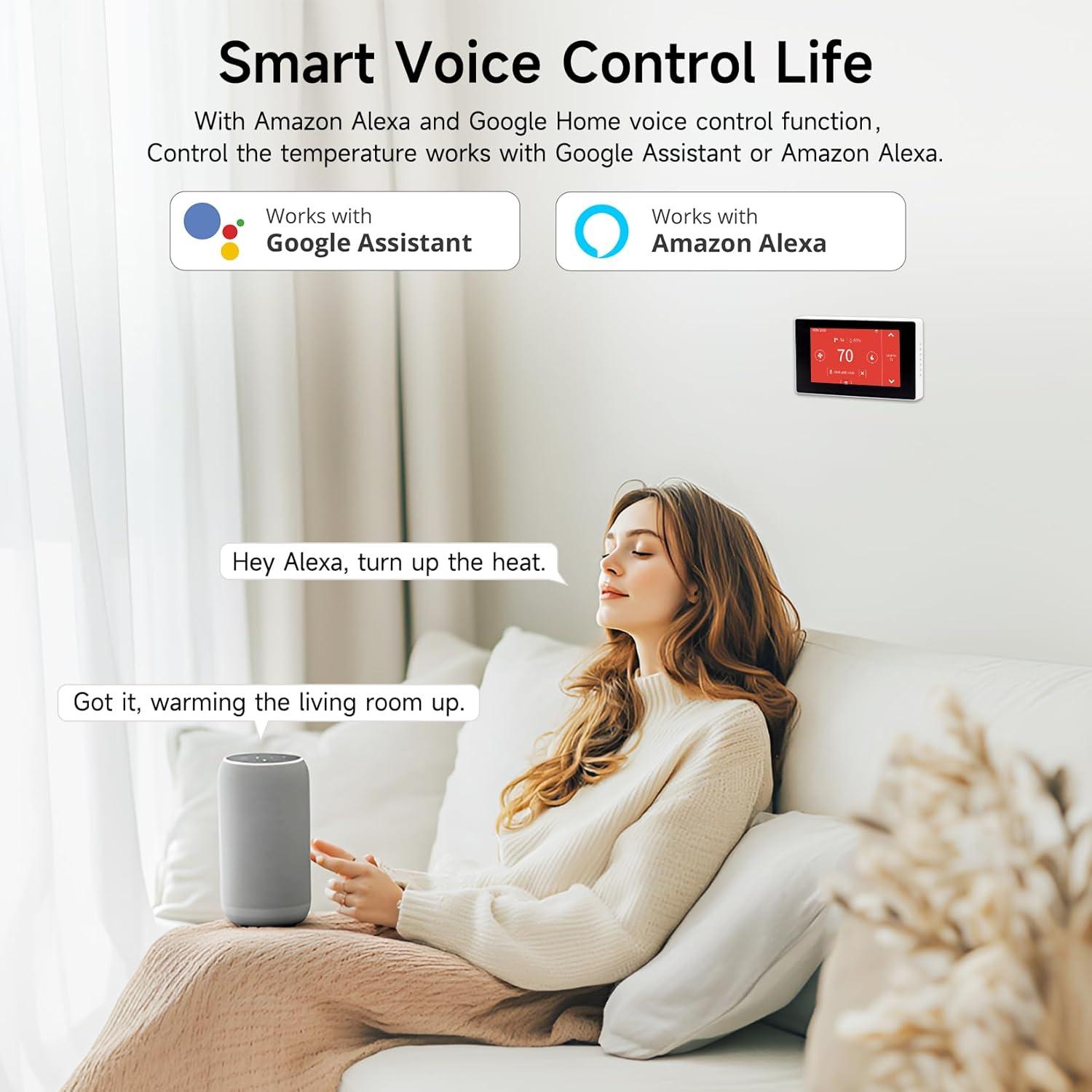 QUALITY FLOORING INC. Smart Thermostat For House With C-Wire Adapter, Programmable Wifi Thermostat Compatible With Alexa And Google Assistant,Energy Saving, Remote Control Tuya/Smart Life, C-Wire Require,Christamas Gift