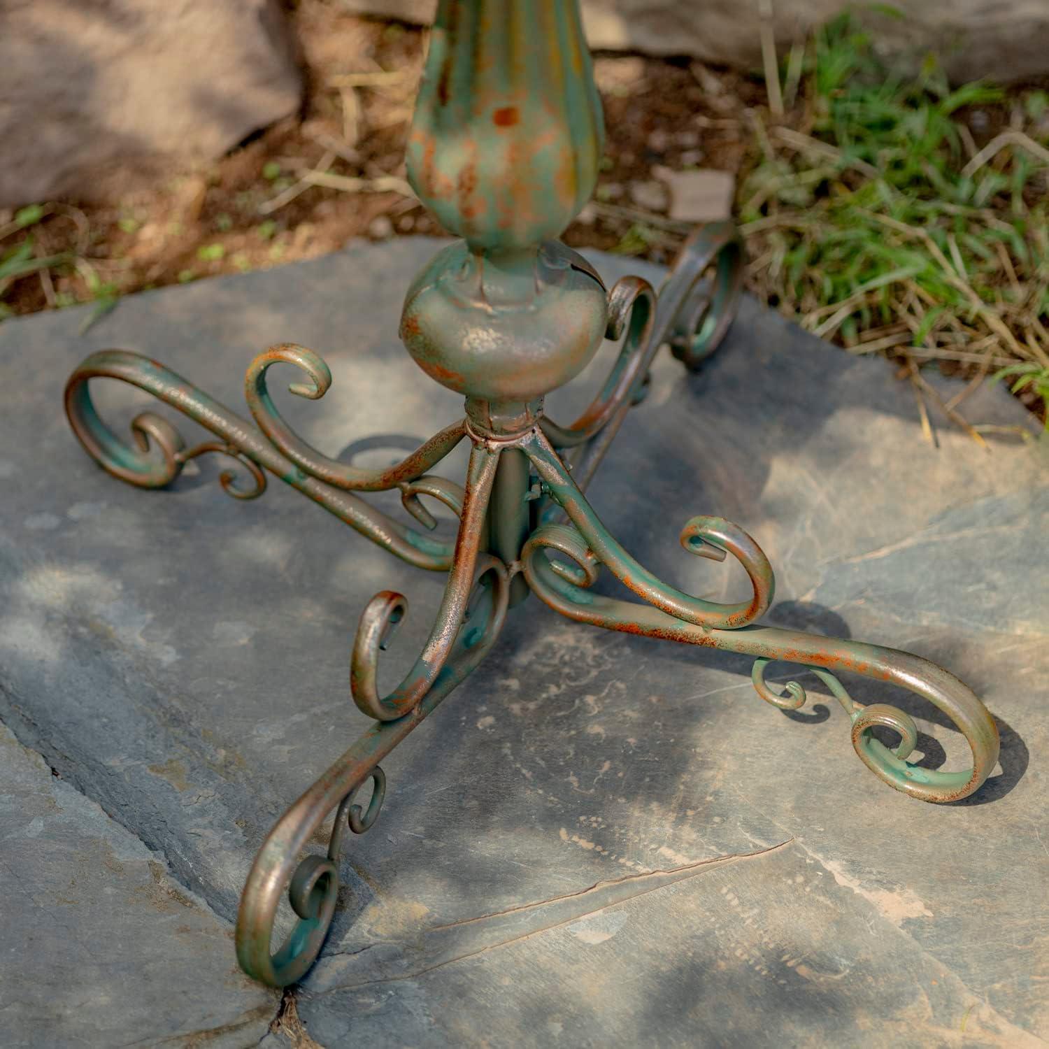 Zaer Ltd. Ornate Pedestal Style Birdbath with Cast Iron Birds on Rim (Bronze)