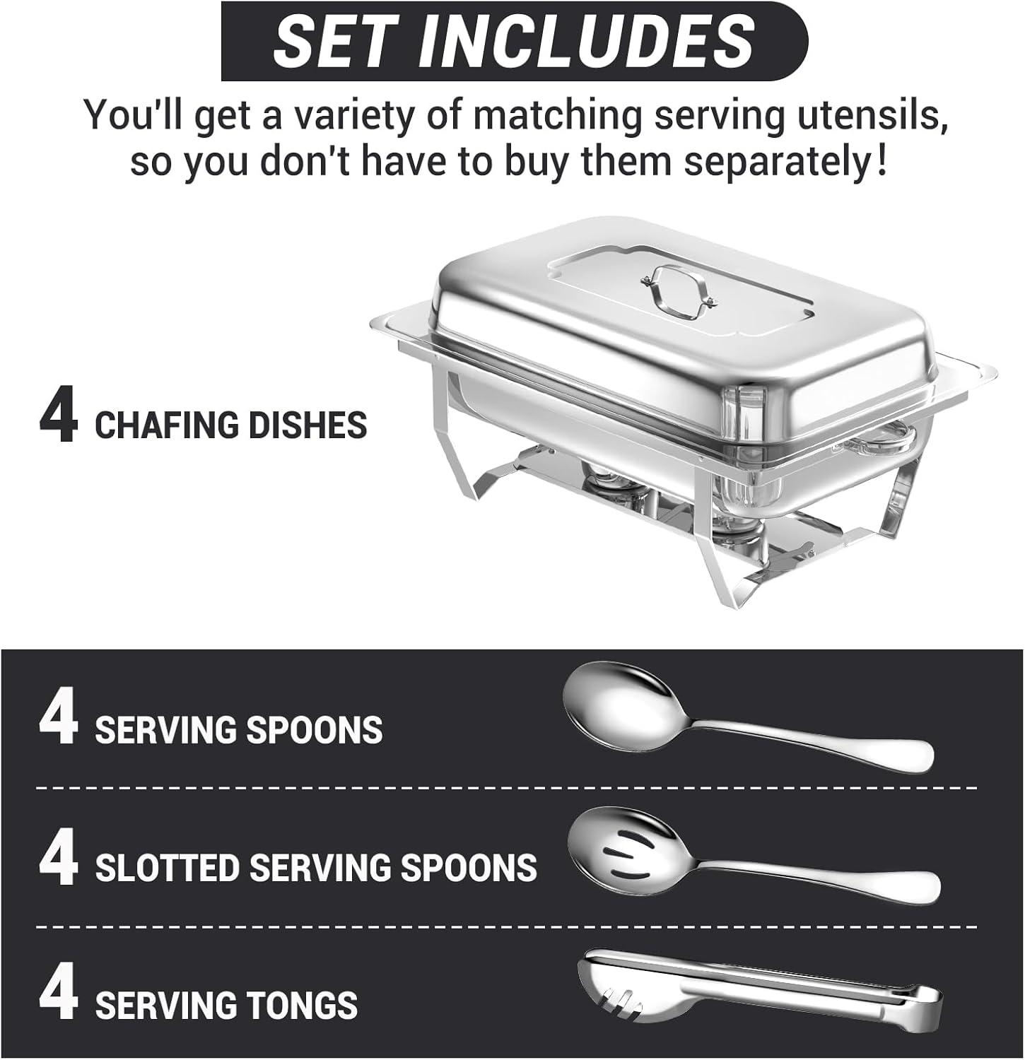 The Party Aisle™ Chafing Dishes For Buffet 4 Pack, 8 Qt Stainless Steel Chafers And Buffet Warmers Sets With Lid, Rectangle Serving Food Warmer Catering Supplies Buffet Display For Parties