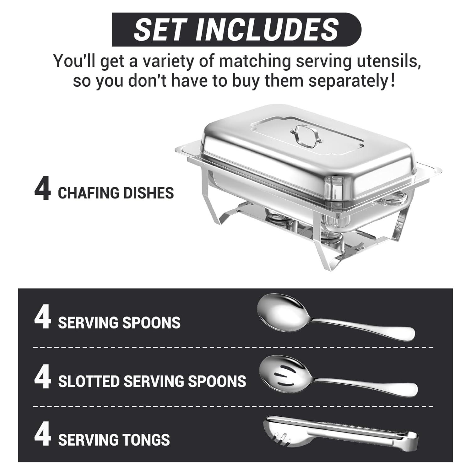 The Party Aisle™ Chafing Dishes For Buffet 4 Pack, 8 Qt Stainless Steel Chafers And Buffet Warmers Sets With Lid, Rectangle Serving Food Warmer Catering Supplies Buffet Display For Parties
