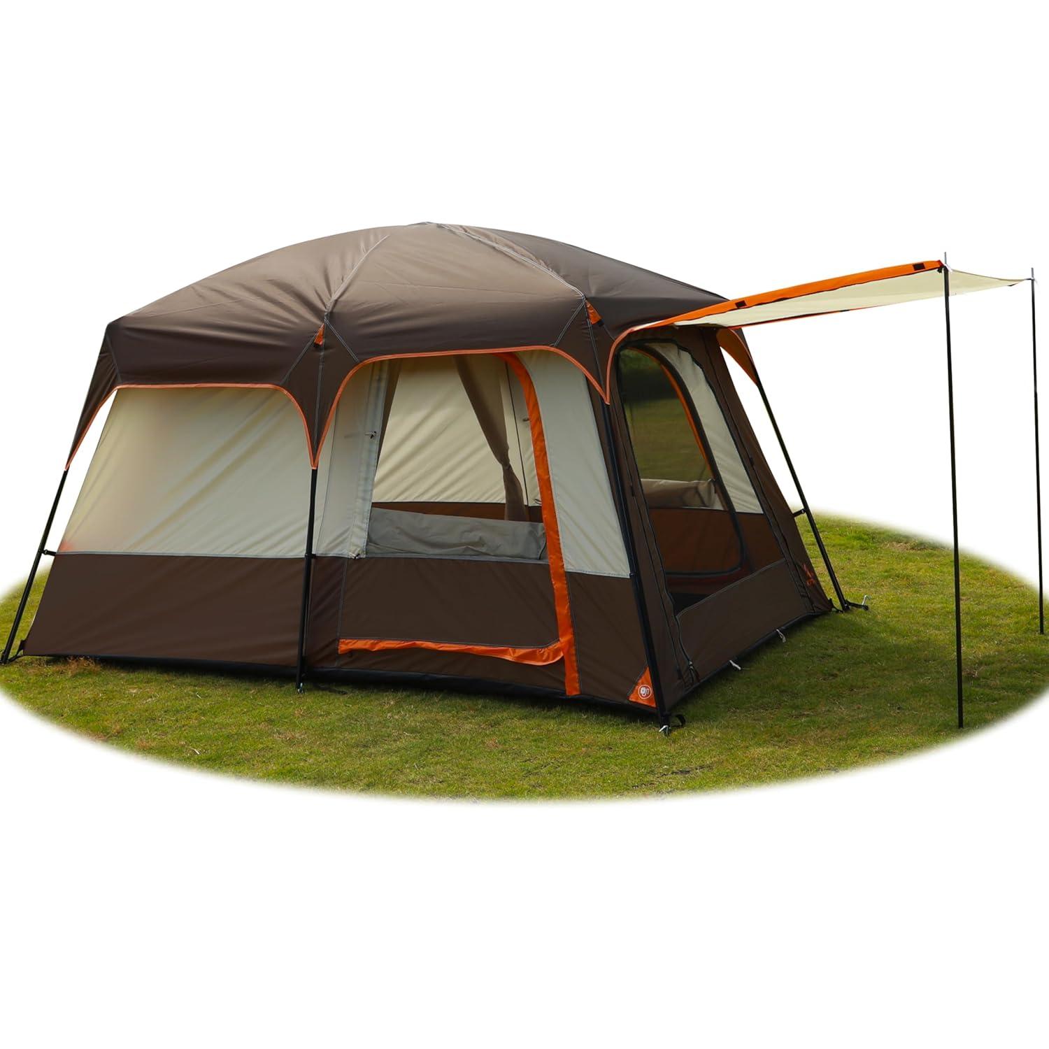 Large Gray and Orange Waterproof 6-Person Cabin Tent