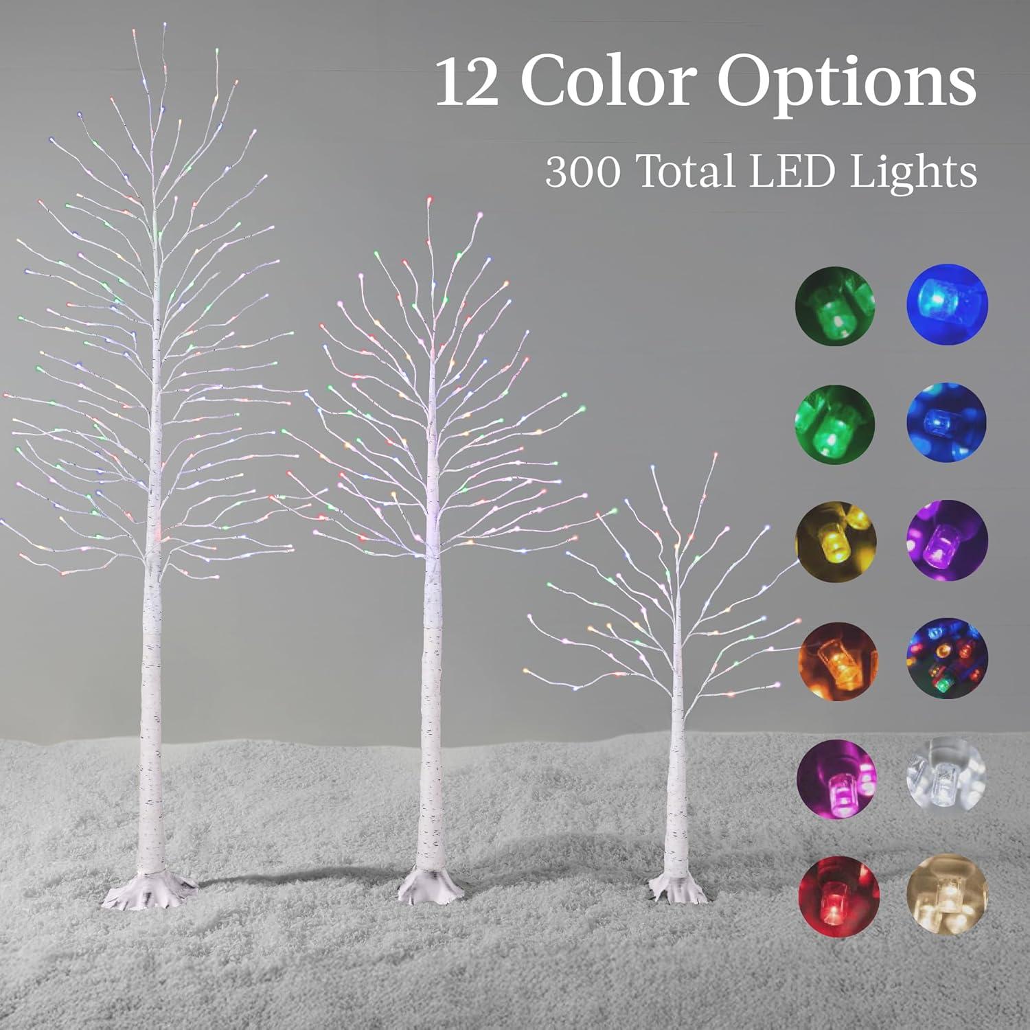 Best Choice Products Set of 3 Lighted Twig Birch Trees, 4ft, 6ft, 8ft w/ 300 LEDs, Warm White, Multicolor Lights - White