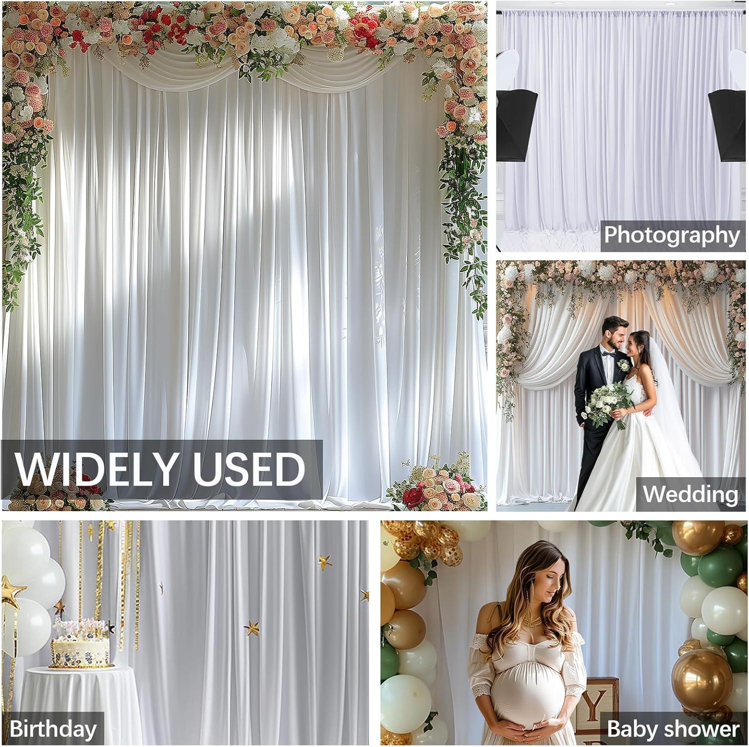10x10ft White Backdrop Curtain for Parties Wrinkle Free Wedding Baby Curtain Backdrops for Birthday Party