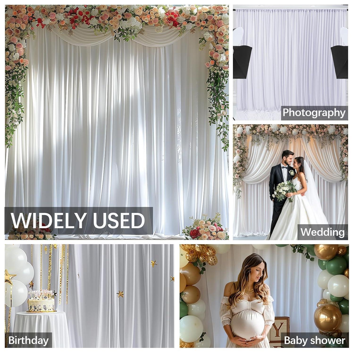 10x10ft White Backdrop Curtain for Parties Wrinkle Free Wedding Baby Curtain Backdrops for Birthday Party
