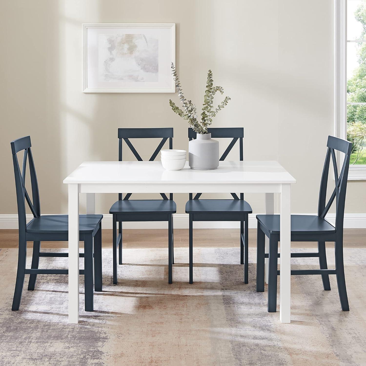 5pc Contemporary Farmhouse Dining Set White/Navy - Saracina Home: Rubberwood & MDF, Non-Extension Rectangle Table