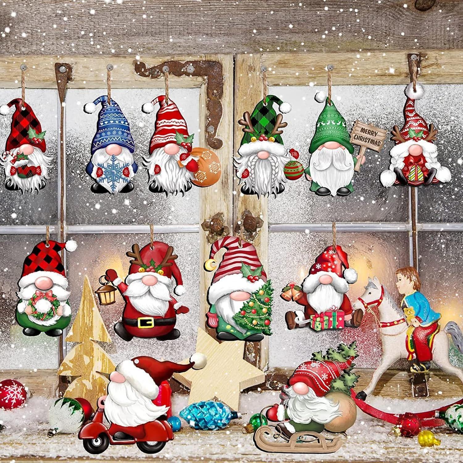 24pcs Gnome Christmas Ornaments Set - Festive Decorations with Wooden Gnomes for Tree Adornments & Ultimate Holiday Celebration Accessories