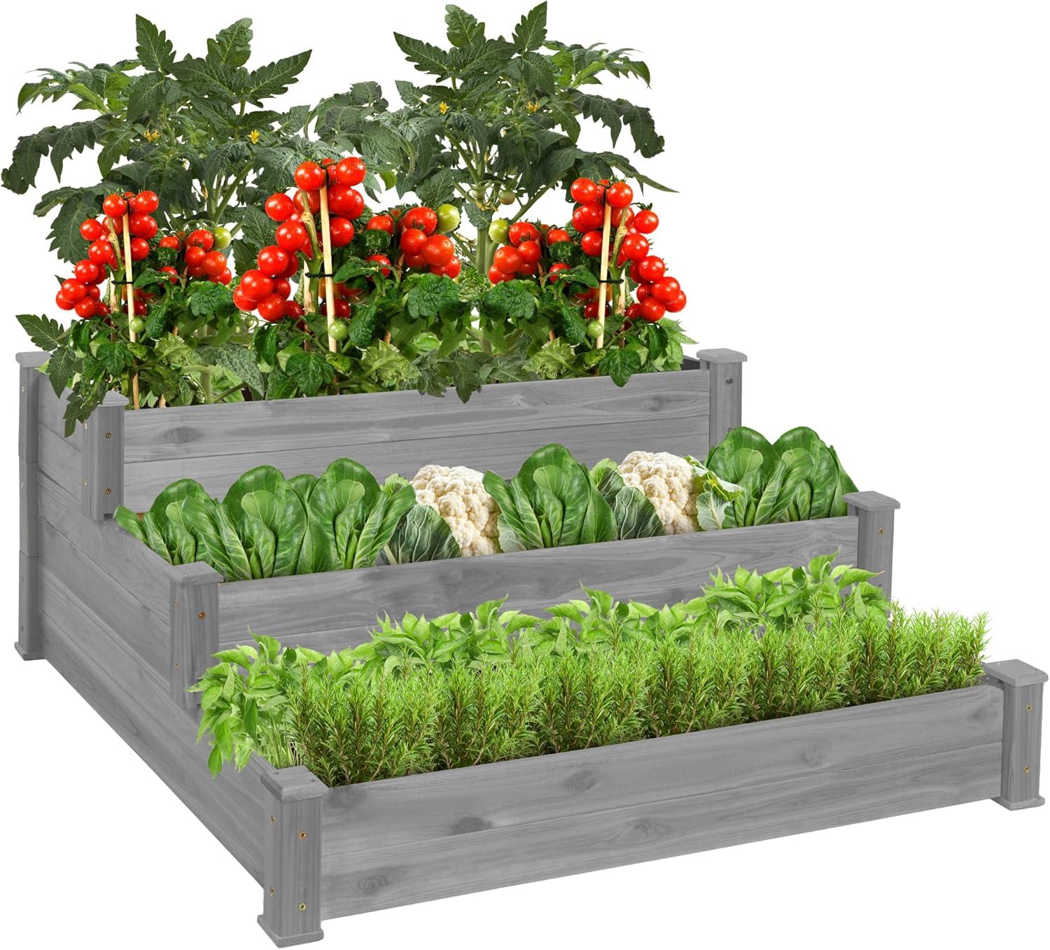 Arlmont & Co. Rosselyn 3-Tier Fir Wood Raised Garden Bed Planter for Plants, Vegetables, Outdoor Gardening