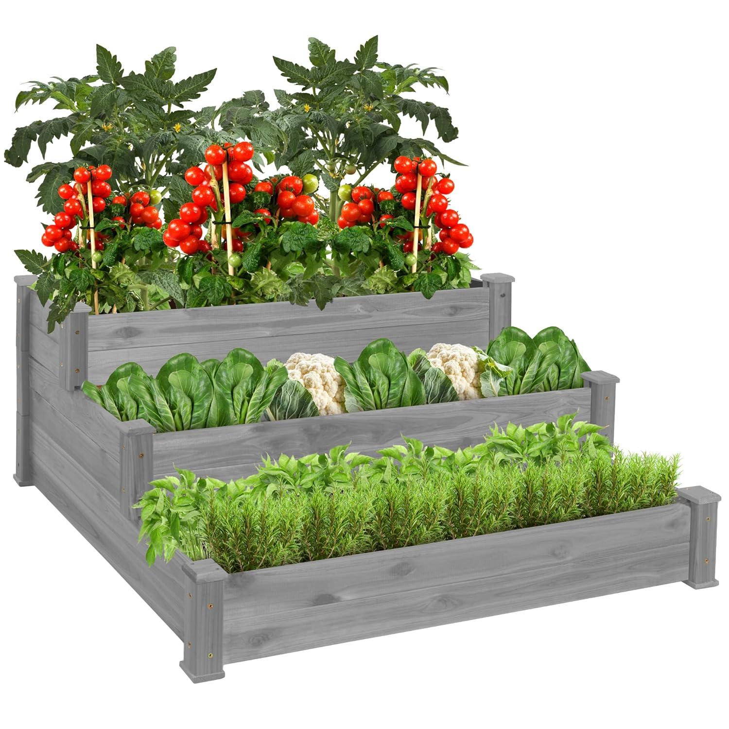 Arlmont & Co. Rosselyn 3-Tier Fir Wood Raised Garden Bed Planter for Plants, Vegetables, Outdoor Gardening