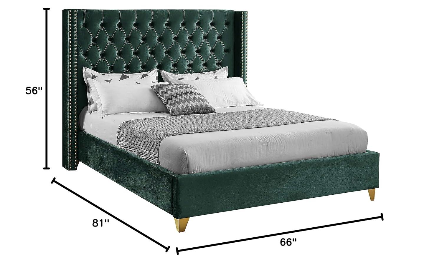 Meridian Furniture Barolo Green Velvet Full Bed
