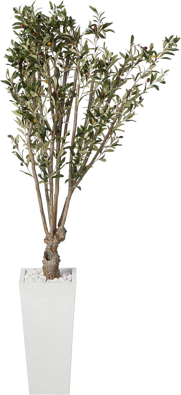 Nearly Natural 6-ft Olive Artificial Tree in White Tower Planter