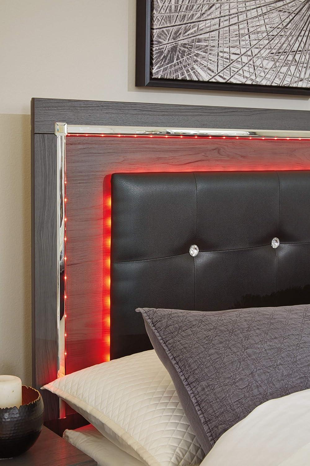 Glam Gray Tufted Faux Leather King Headboard with LED Lights