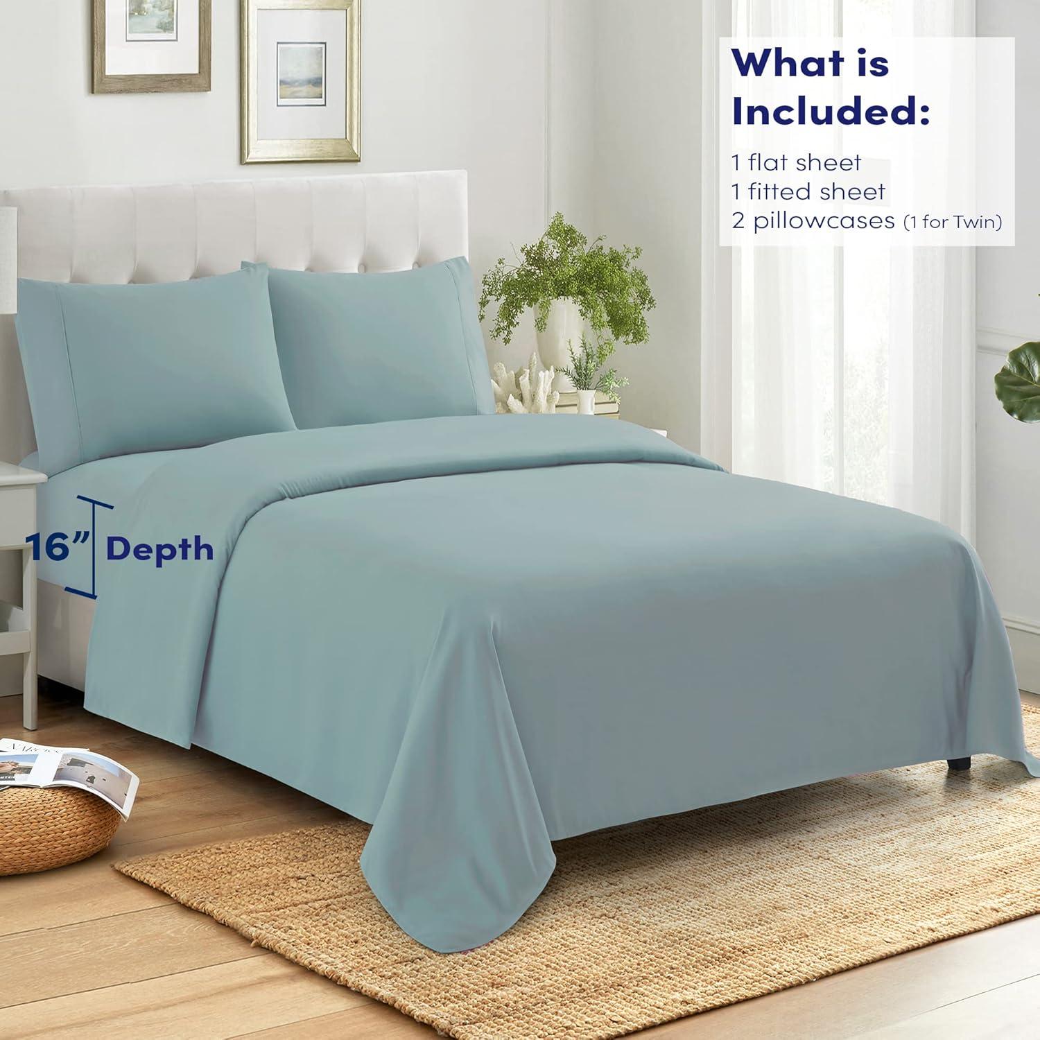 Sweet Home Collection 100% Cotton Percale 4-Piece Solid Sheet Set