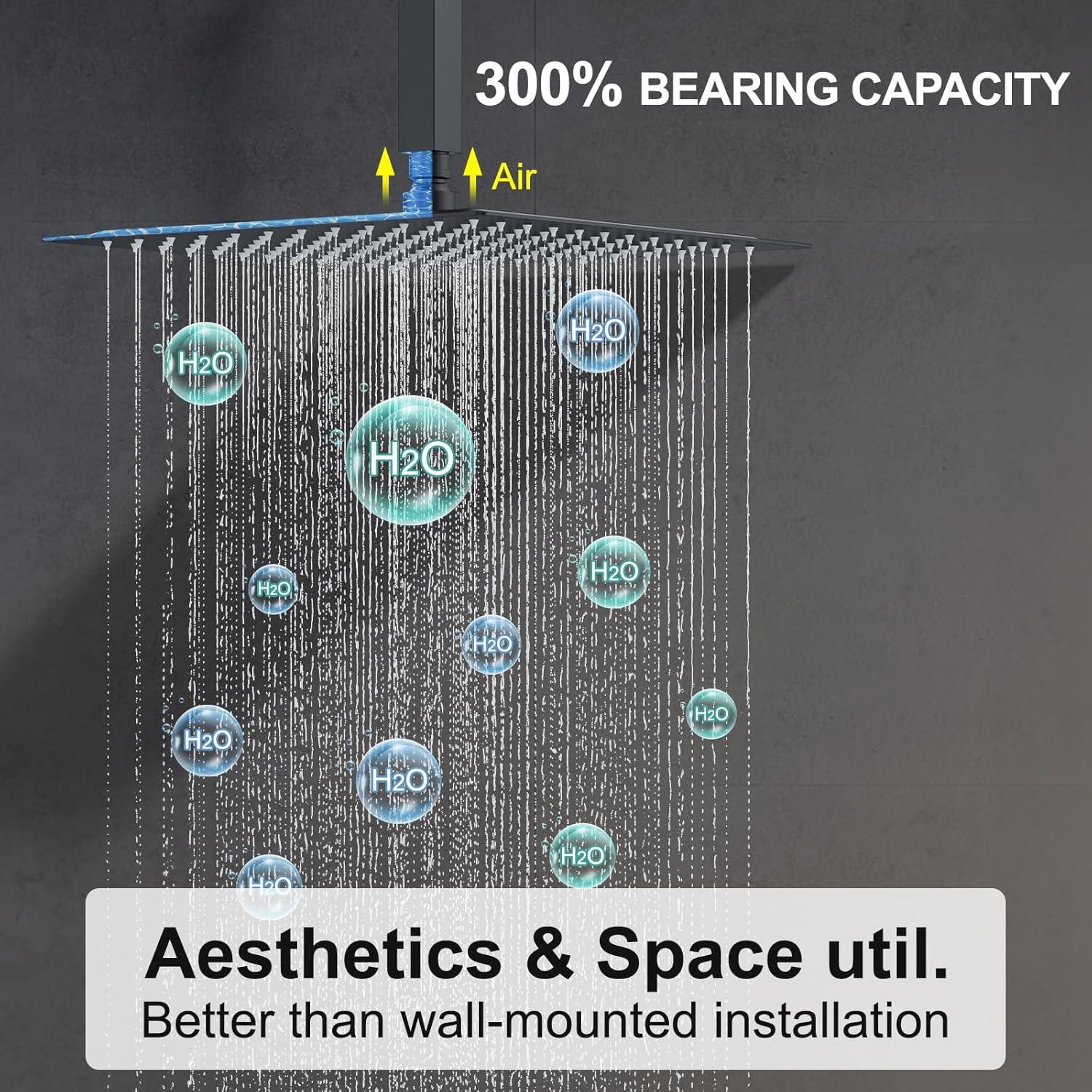 12" Black Rain Shower System With Handheld, Mixer Combo Set, Wall Mounted Faucet & Trim Kit